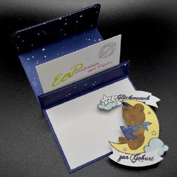 Gutscheinkarte B&auml;rchen zur Geburt, Marineblau